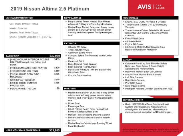 1N4BL4FV8KC110554 Nissan Altima Platinum