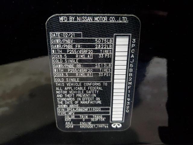 3PCAJ5BB2MF119320 Infiniti Qx50 Luxe