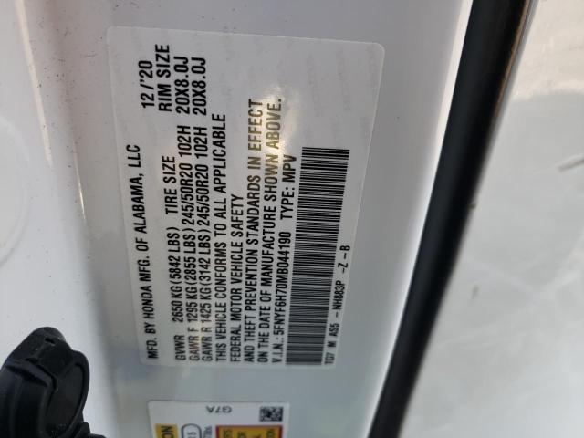 5FNYF6H70MB044190 Honda Pilot Black