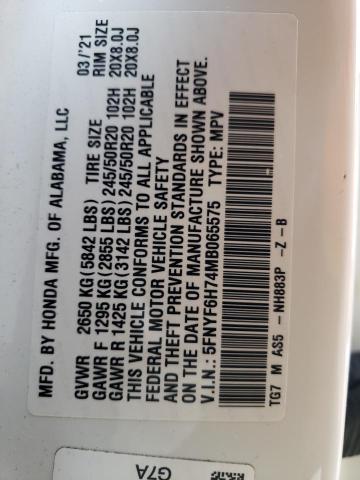 5FNYF6H74MB065575 Honda Pilot Black