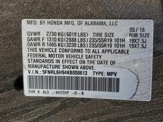 5FNRL6H94KB008613 Honda Odyssey Elite