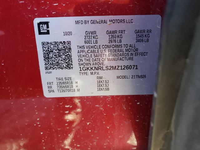 1GKKNRLS2MZ126071 GMC ACADIA SLE