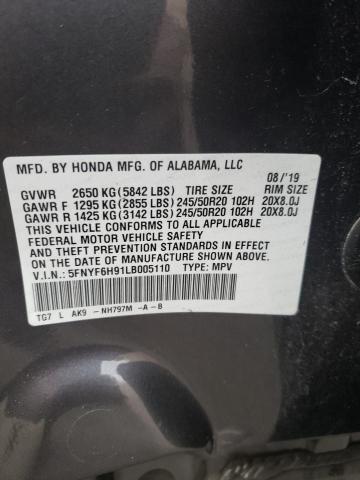 5FNYF6H91LB005110 Honda Pilot Touring