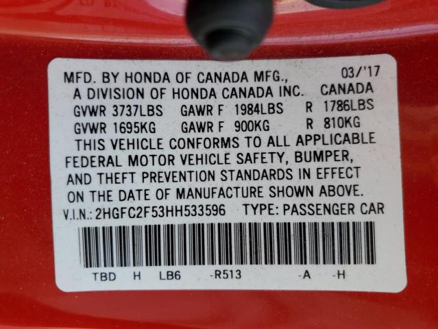2HGFC2F53HH533596 Honda Civic Lx