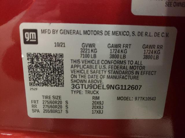 3GTU9DEL9NG112607 GMC Sierra Limited K1500 Slt