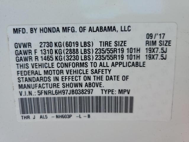 5FNRL6H97JB038297 Honda Odyssey Elite
