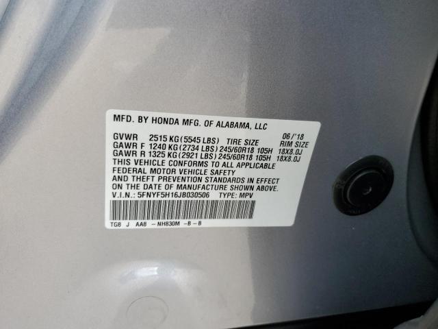 5FNYF5H16JB030506 Honda PILOT LX