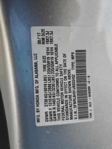 5FNRL6H91JB033452 Honda Odyssey Elite