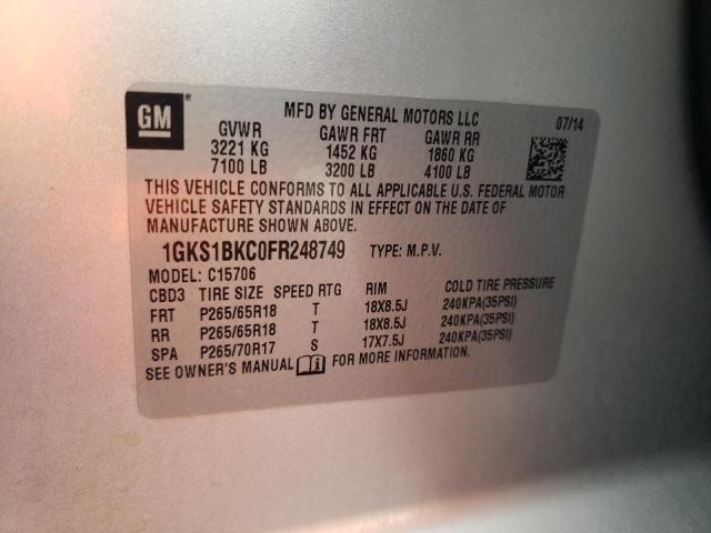 1GKS1BKC0FR248749 GMC YUKON SLT