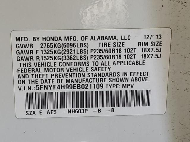 5FNYF4H99EB021109 Honda Pilot Touring