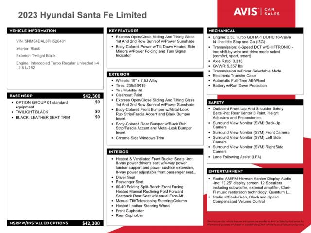 5NMS4DAL8PH526481 Hyundai Santa Fe Limited