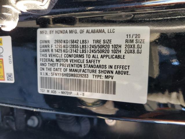 5FNYF6H65MB039283 Honda Pilot Touring