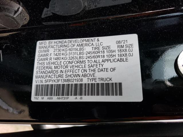 5FPYK3F13MB021938 Honda Ridgeline Sport