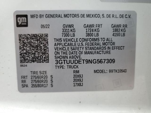 3GTUUDET9NG567309 GMC Sierra K1500 Slt