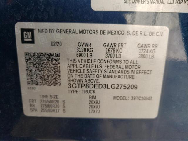 3GTP8DED3LG275209 GMC Sierra C1500 Slt