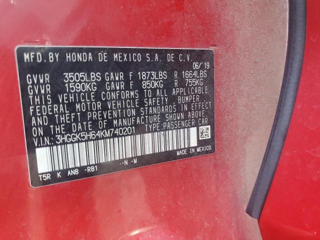 3HGGK5H64KM740201 Honda Fit Sport