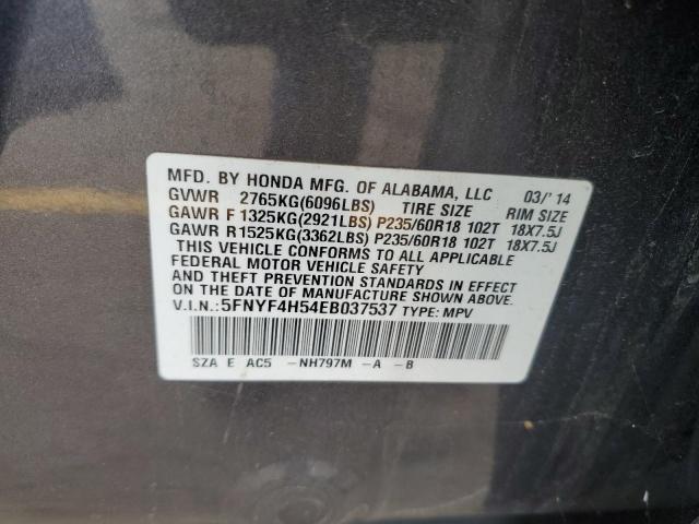 5FNYF4H54EB037537 Honda PILOT EXL