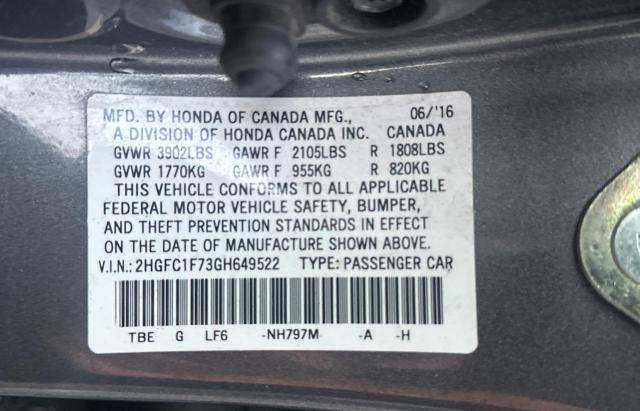 2HGFC1F73GH649522 Honda CIVIC EXL