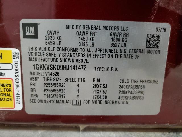 1GKKVSKD9HJ141472 GMC Acadia Limited Slt-2