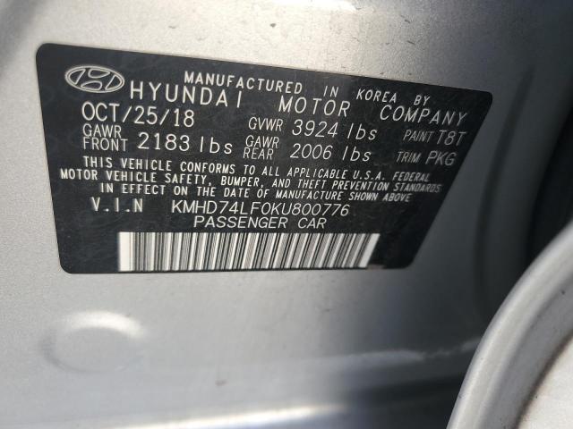 KMHD74LF0KU800776 Hyundai ELANTRA SE