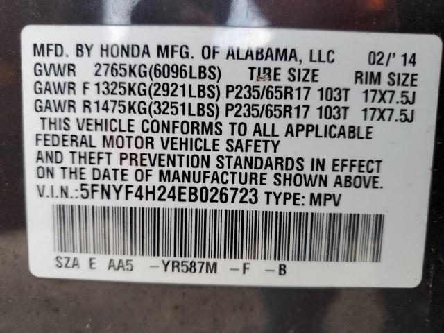 5FNYF4H24EB026723 Honda PILOT LX