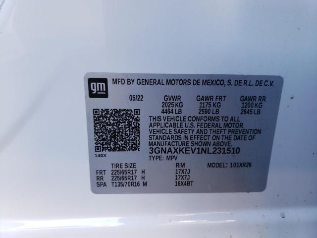 3GNAXKEV1NL231510 Chevrolet EQUINOX LT