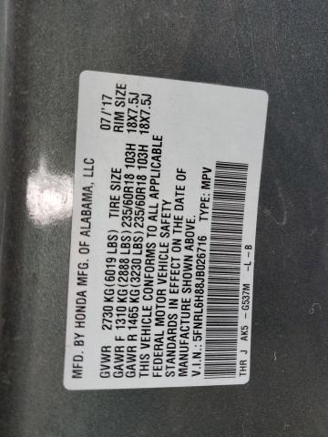 5FNRL6H88JB026716 Honda Odyssey Touring