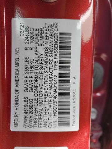 1HGCV3F40MA010412 Honda Accord Hybrid Ex