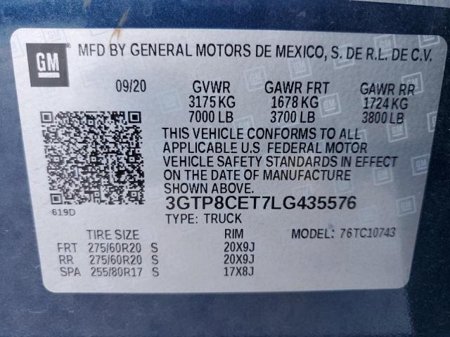 3GTP8CET7LG435576 GMC Sierra C1500 Elevation
