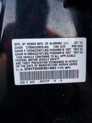 5FNYF3H59EB014863 Honda PILOT EXL