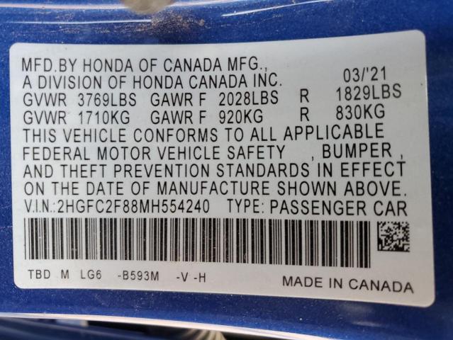 2HGFC2F88MH554240 Honda Civic Sport