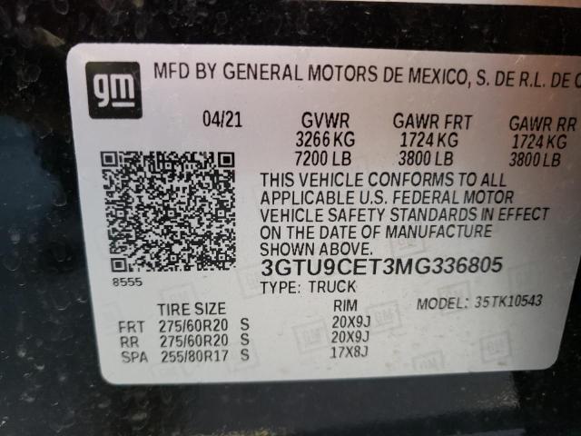 3GTU9CET3MG336805 GMC Sierra K1500 Elevation
