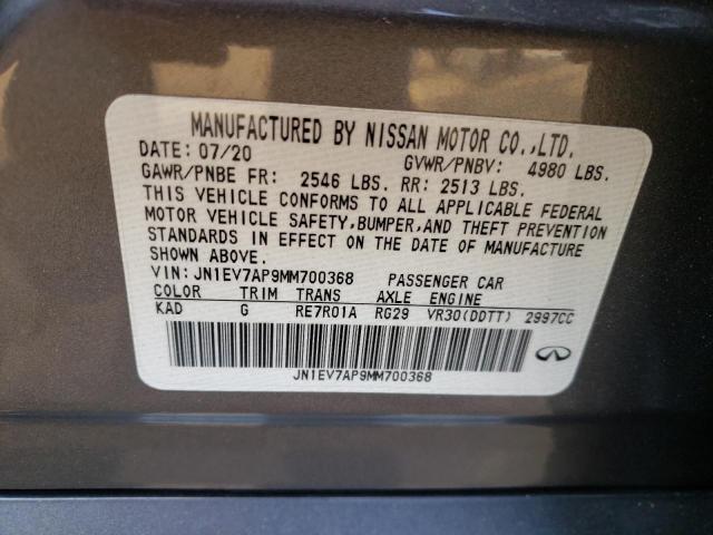 JN1EV7AP9MM700368 Infiniti Q50 PURE