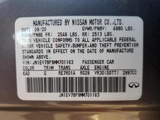 JN1EV7BP9MM701163 Infiniti Q50 LUXE