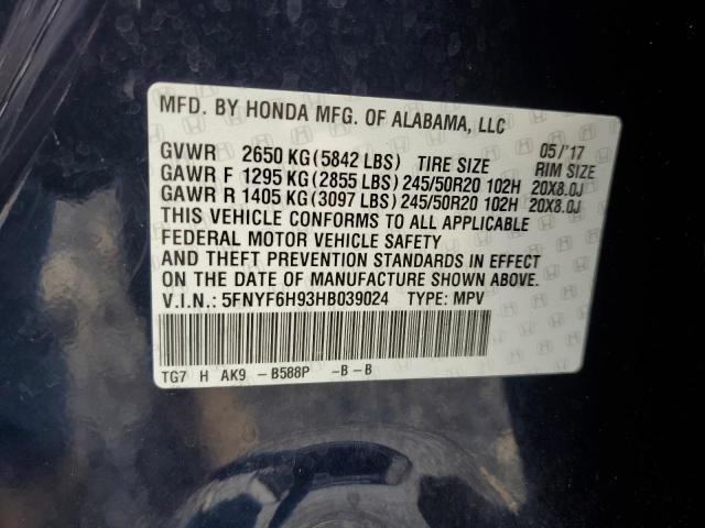 5FNYF6H93HB039024 Honda Pilot Touring