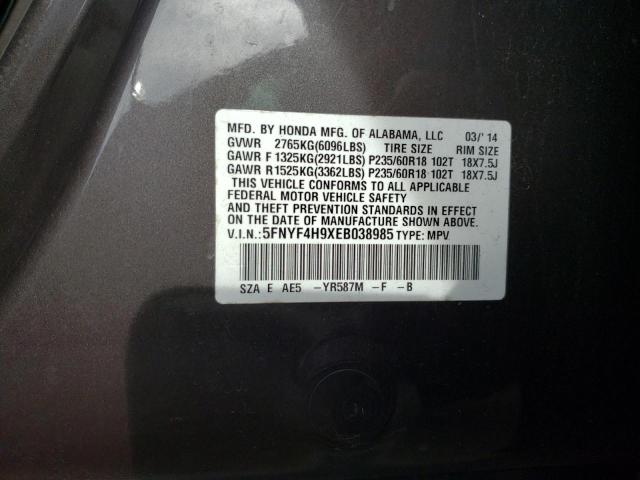 5FNYF4H9XEB038985 Honda Pilot Touring