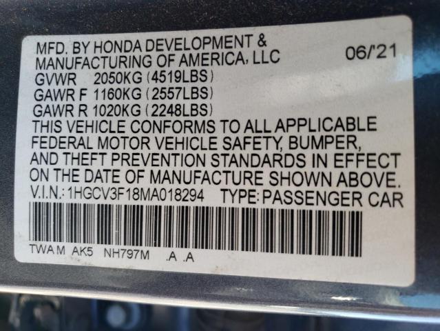 1HGCV3F18MA018294 Honda ACCORD HYBRID