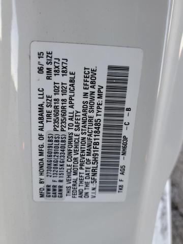 5FNRL5H91FB118485 Honda Odyssey Touring