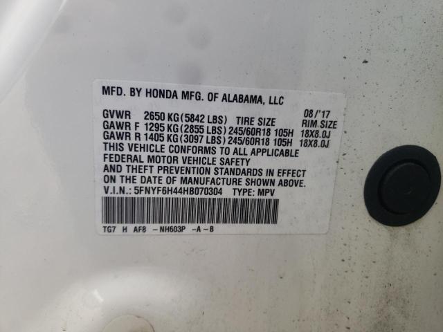 5FNYF6H44HB070304 Honda Pilot Ex