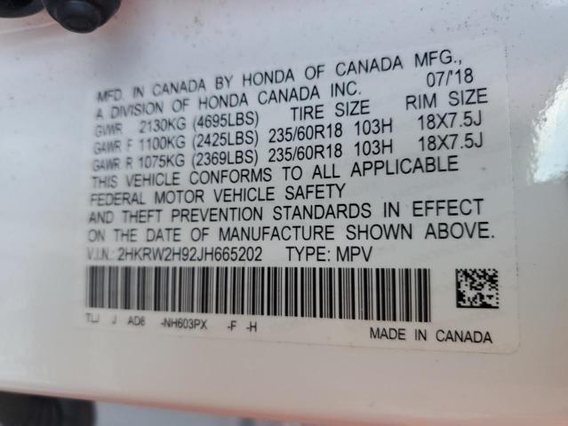 2HKRW2H92JH665202 Honda Cr-v Touring