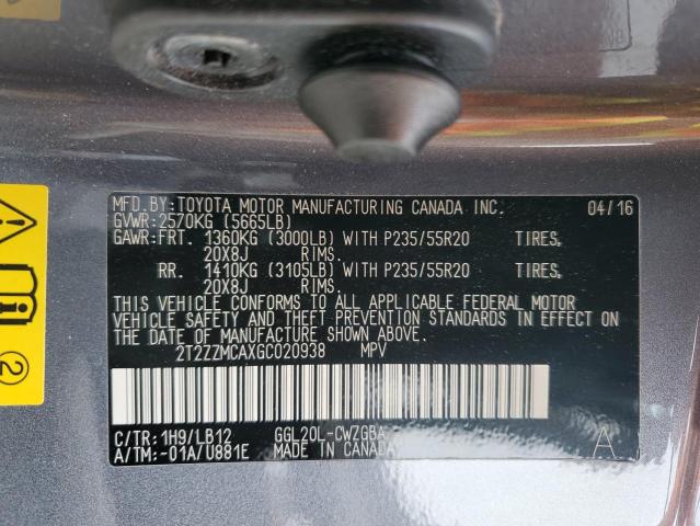 2T2ZZMCAXGC020938 Lexus RX 350