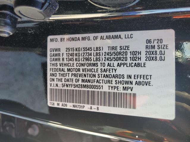 5FNYF5H28MB000551 Honda PILOT SE