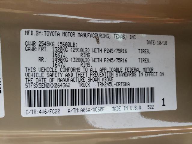 5TFSX5EN0KX064362 Toyota Tacoma Access Cab