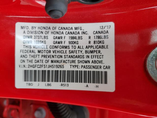2HGFC2F51JH519265 Honda Civic Lx