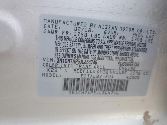 3N1CN7AP5JL864746 Nissan VERSA S