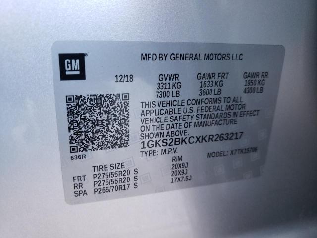 1GKS2BKCXKR263217 GMC YUKON SLT