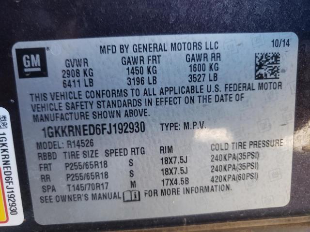 1GKKRNED6FJ192930 GMC ACADIA SLE