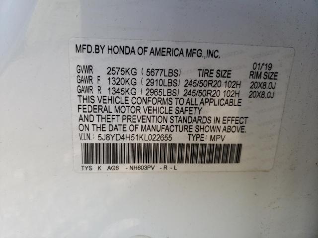 5J8YD4H51KL022655 Acura Mdx Technology
