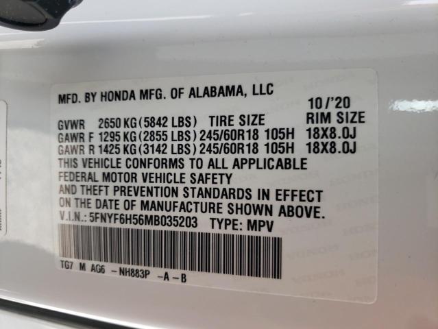 5FNYF6H56MB035203 Honda PILOT EXL