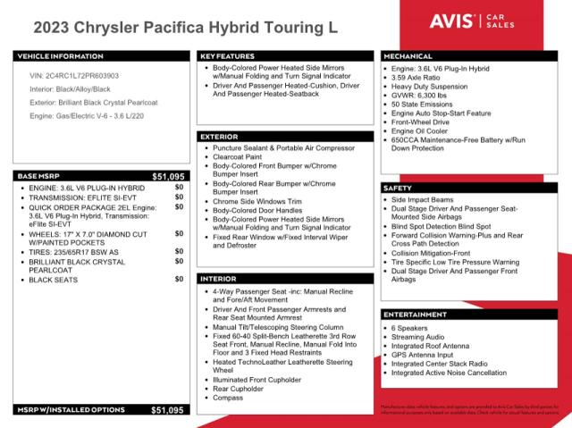 2C4RC1L72PR603903 Chrysler Pacifica Hybrid Touring L